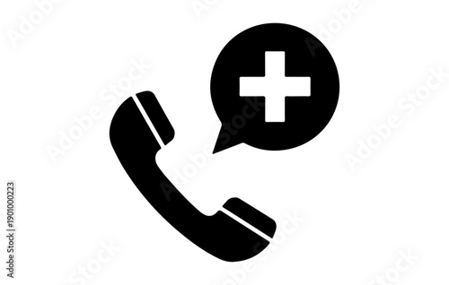 Emergency phone call icon with speech bubble and plus symbol for medical urgent assistance vector illustration
