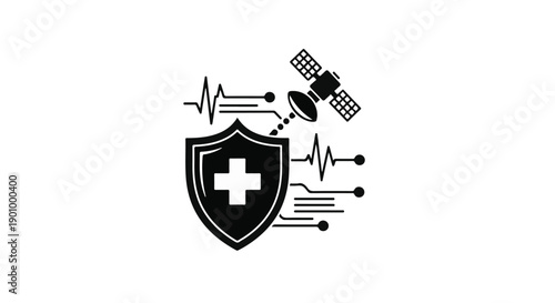 Silhouette of satellite symbol with medical icon