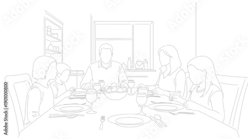 Family dinner gathering illustration