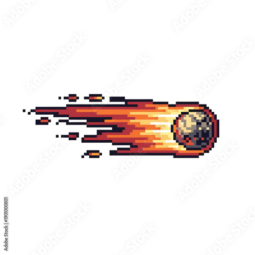 A pixelated meteor blazing through the atmosphere, viewed from a distance