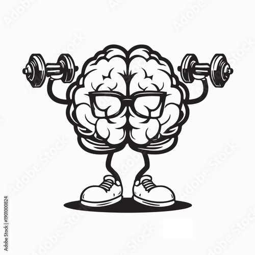 Brain Power Human Brain Lifting Weights Image Vector on White Background