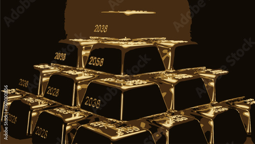 Stacked Gold Bars with Serial Numbers