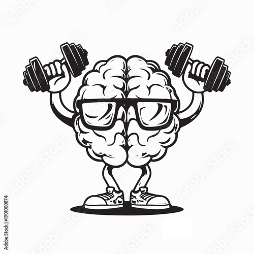 Brain Power Human Brain Lifting Weights Image Vector on White Background