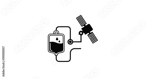 Blood packet connected to satellite communication concept