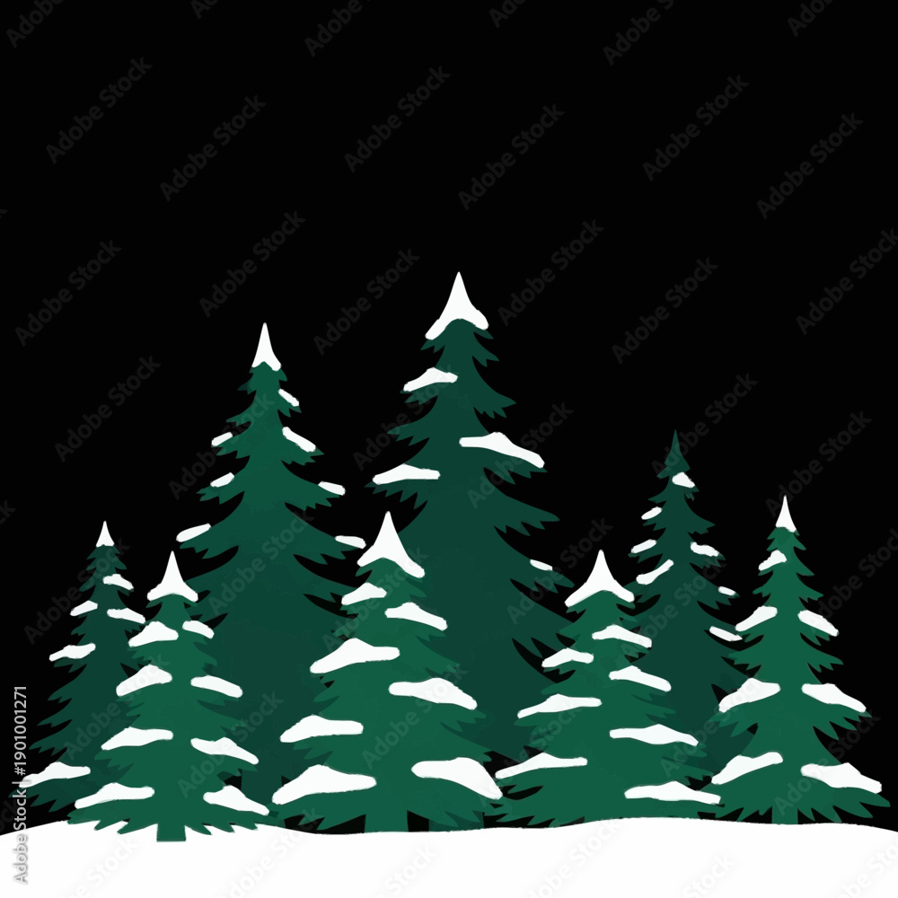 Obraz premium Snow-covered evergreen trees in a winter forest scene.