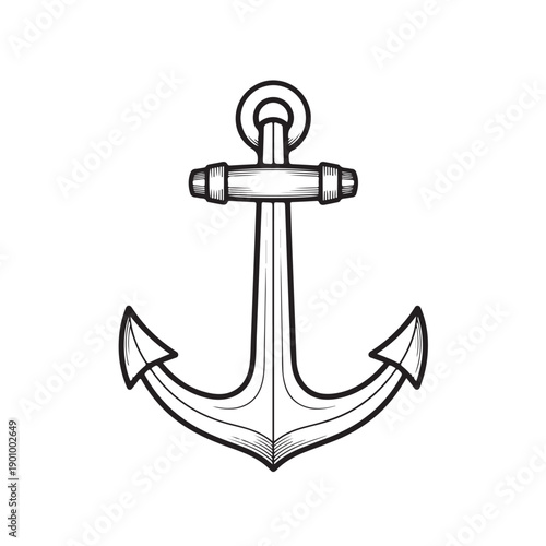 Classic ship anchor icon a minimalist black and white line art vector for maritime and stability con