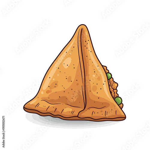 Traditional Indian samosa a savory fried pastry filled with potatoes and peas isolated vector illust