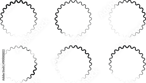 Set of circular wavy line frames with black and white gradient stroke effects for modern graphic design