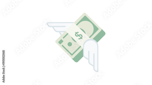 Money with Wings Vector Isolated Emoticon. Money Transfer Icon. 
