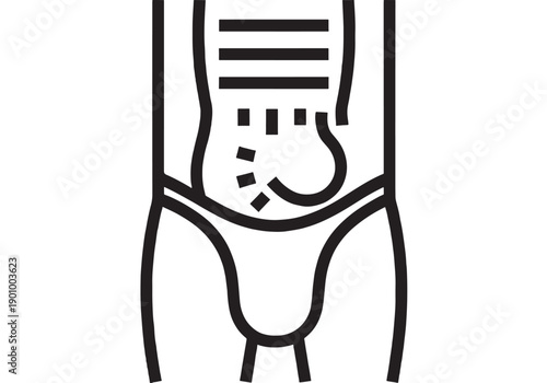 Knee joint medical icon with meniscus and ligaments shown in simple black line style, orthopedic anatomy symbol for healthcare apps, infographics, UI and signage