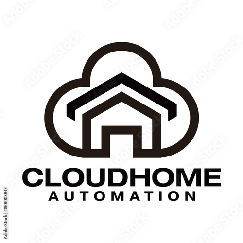 Modern CloudHome logo vector featuring a house icon inside a cloud with subtle network and technology line elements, representing smart home, automation, connectivity, and luxury digital living, isola