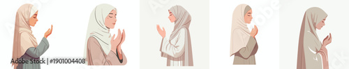 vector half body of islamic woman praying gesture in the month of ramadan side view