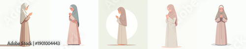 vector of islamic woman standing praying gesture in the month of ramadan side view
