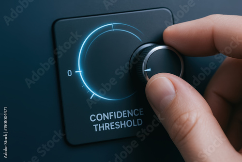 Confidence threshold control knob being adjusted by hand symbolizing ai transformation and automation process in business with rpa and robotics