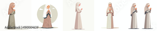 vector of islamic woman standing praying gesture in the month of ramadan side view