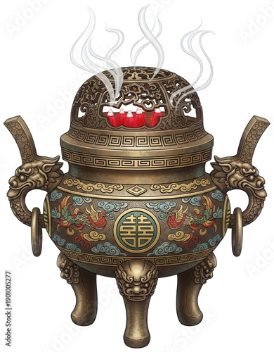Ornate Censer png Bronze Incense Burner cutout Ancient Thurible png Chinese Vessel cutout Traditional Diffuser png Spiritual Container isolated transparent background image