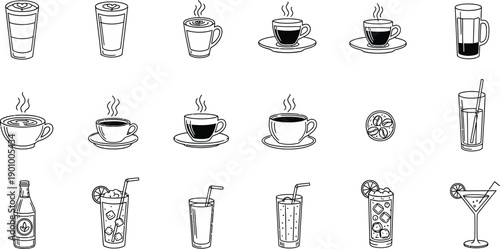 Refreshing Drinks Icons: Iced Coffee, Smoothies, Cocktails