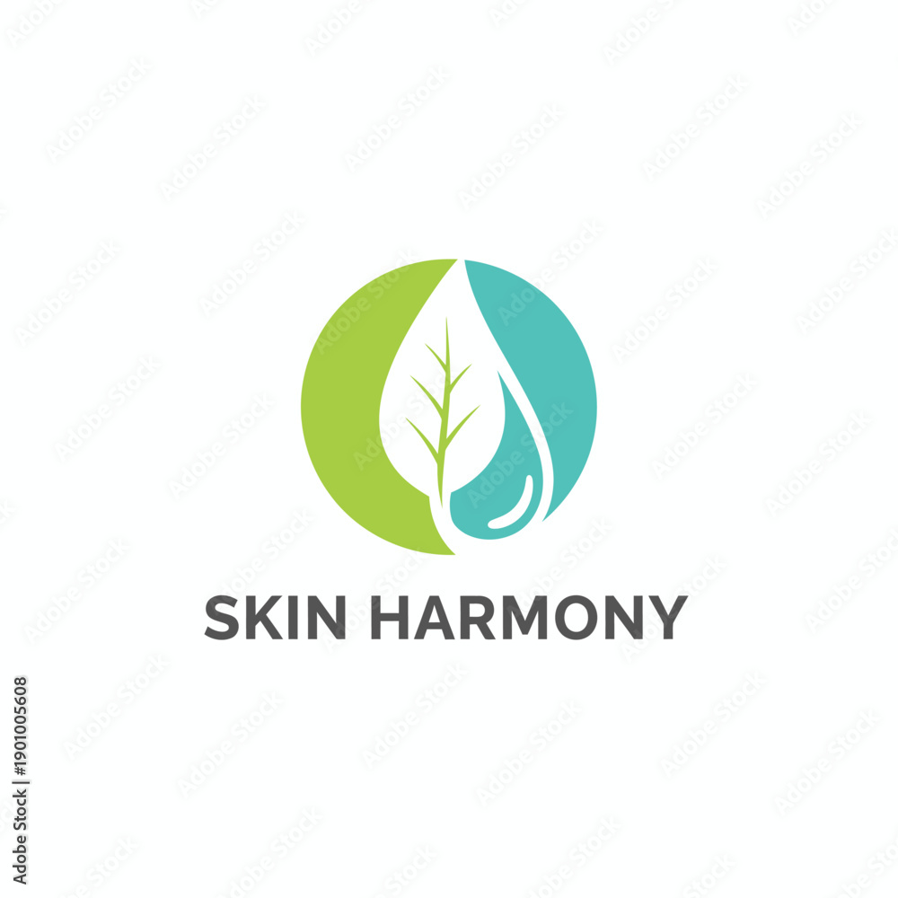 Fototapeta premium Skin Harmony Logo with Leaf and Water Drop Concept