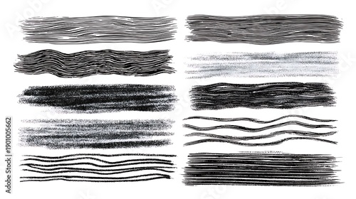 Wallpaper Mural Black and white hand drawn brush strokes on white background wavy lines Torontodigital.ca