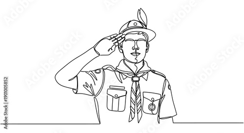 boy scout saluting in uniform with hat