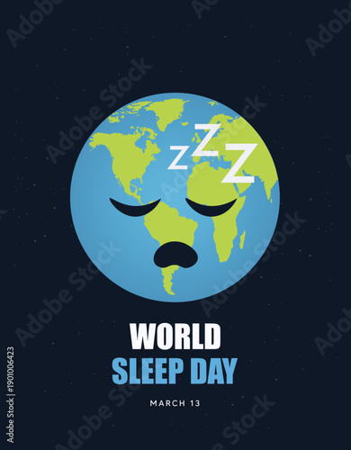 World Sleep Day poster showing sleepy earth promoting healthy global sleep awareness vector poster
