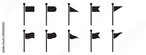 Waving flag icon. Different flag icons set.