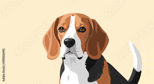 A stylized portrait of a beagle dog with brown, white, and black markings