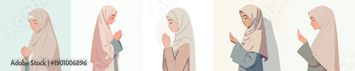 vector half body of islamic woman praying gesture in the month of ramadan side view