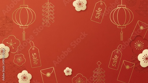 Chinese new year celebration sale festive marketplace digital background symbolic red environment aesthetic view cultural concept for seasonal marketing impact