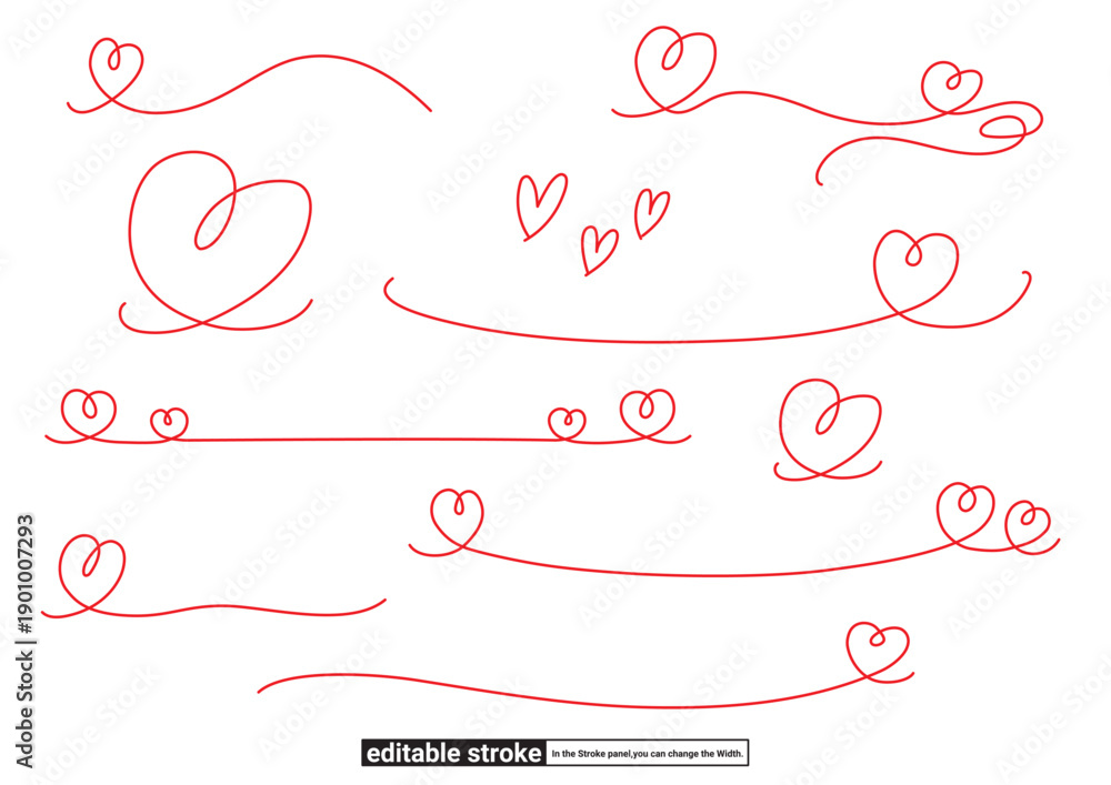 Naklejka premium ハートのライン装飾セット（編集可能なストローク）