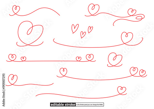 ハートのライン装飾セット（編集可能なストローク）