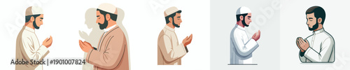 vector half body of islamic man praying gesture in the month of ramadan side view