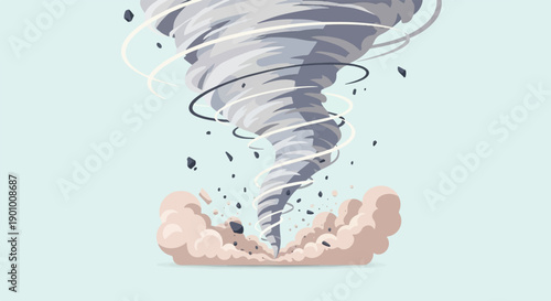 A swirling vortex of grey clouds erupts from a dusty explosion