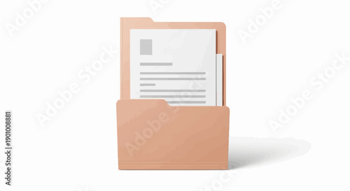 A tan file folder holds several sheets of paper with gray lines and a gray box