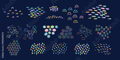 Hand drawn doodle fancy organic shapes, elements and textures. Vector illustration.