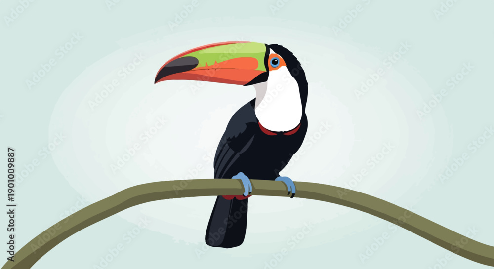 Obraz premium A toucan with a large, multi-colored beak perches on a branch