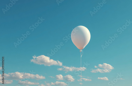 White balloon in the blue sky with clouds. 3d illustration