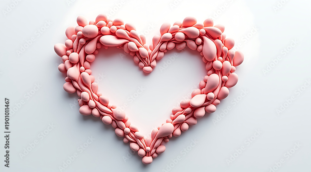 Obraz premium Soft pink amorphous heart shape formed by smooth organic droplets creating romantic abstract composition with soft shadows and clean background