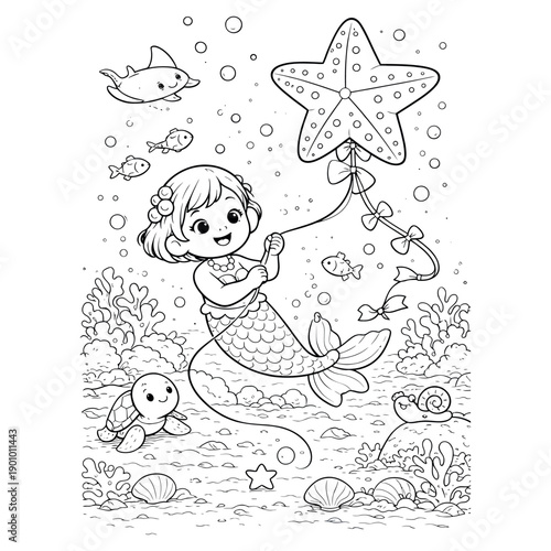 Happy Sea Creatures Coloring Page with Stingray Crab and Jellyfish