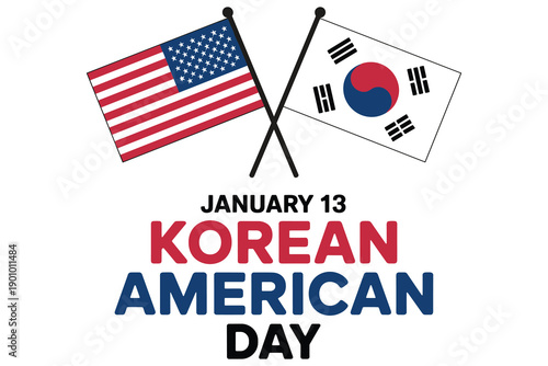 Korean American Day January 13th USA and South Korea Flags Crossed Stock Graphic