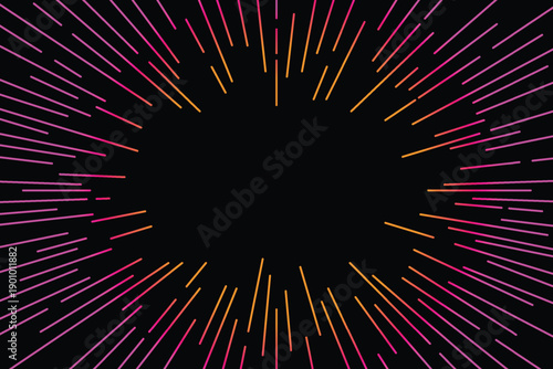 A dense radial pattern of pink and orange dashed lines radiating from a dark center.