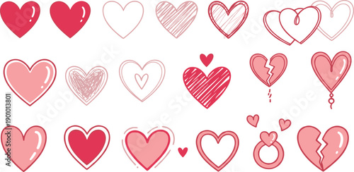 Romantic Heart Icons Set Featuring Love, Relationship, Emotion, Broken Heart, Engagement Ring, Valentine Symbols, And Editable Hand Drawn Vector Design