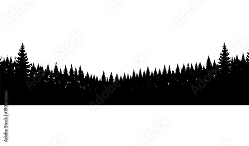 Layered Pine and Spruce Forest Silhouette Horizontal Woodland Landscape Vector on White Background