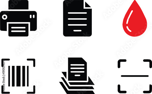 printer interface icons print scan stack pages barcode scanner