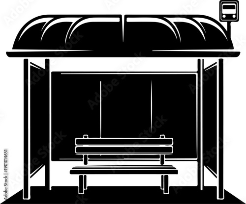 covered bus stop with a bench silhouette vector illustration