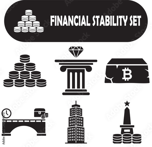 Quadro em tela Minimalist Crypto Staking Architecture & Infrastructure Vector Silhouette Icons