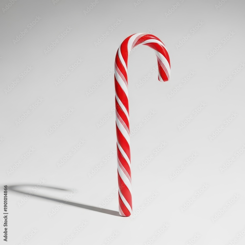 Obraz premium A festive, curved striped confectionery treat featuring bright red and white spirals, symbolizing holiday sweetness and cool peppermint flavor, taste, sugar, sugary item.