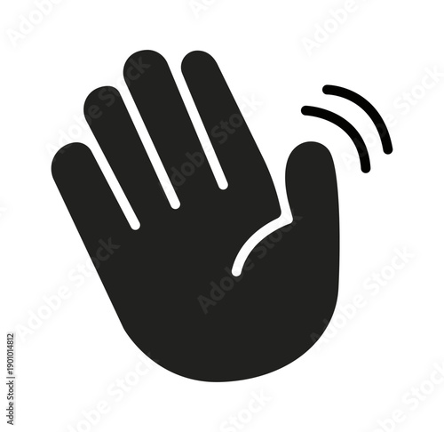 Simple Black Silhouette of a Waving Hand, Representing Greeting or Farewell Gestures