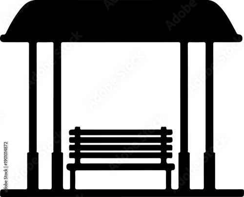 covered bus stop with a bench silhouette vector illustration