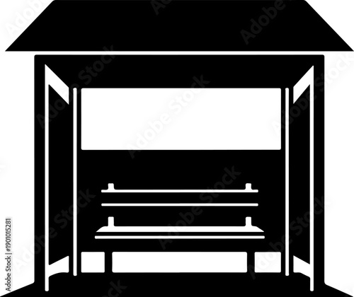covered bus stop with a bench silhouette vector illustration